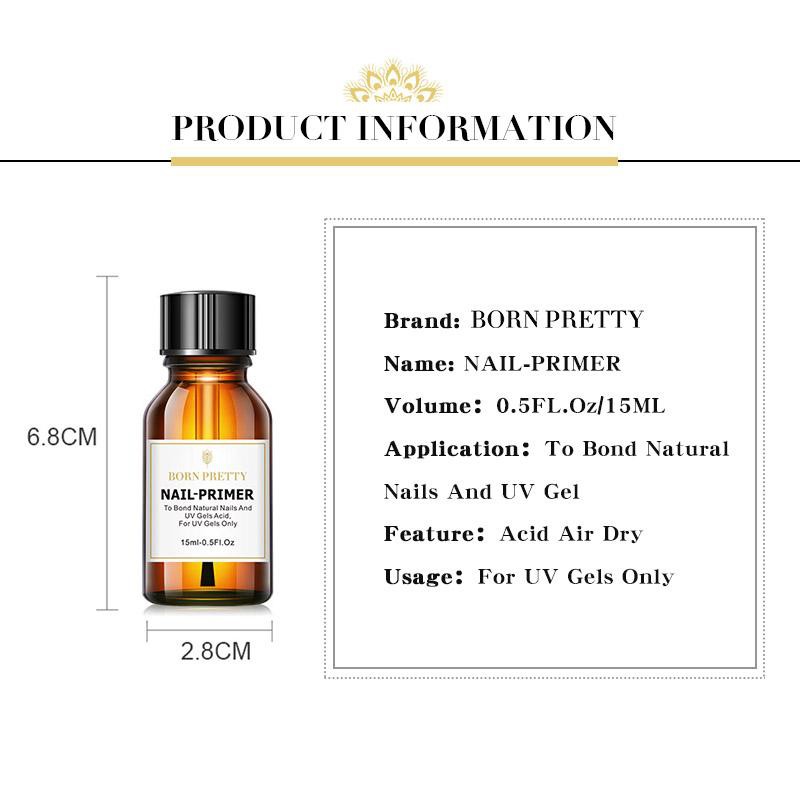 BORN PRETTY Sơn lót/Sơn khử nước chuẩn bị móng 15ml không mài không làm đâu móng dùng khi làm móng nghệ thuật