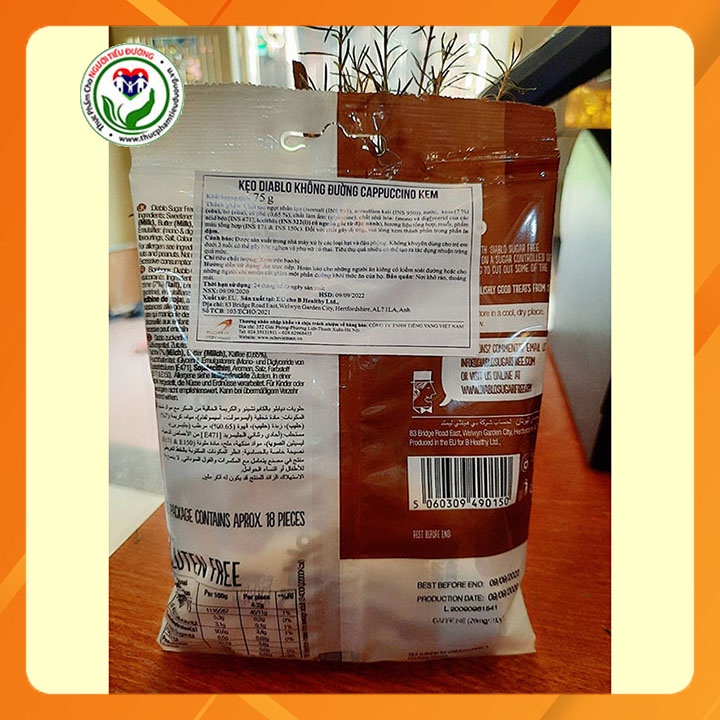 Kẹo Diablo không đường Cappuccino kem túi 75g (dành cho người ăn kiêng, tiểu đường)