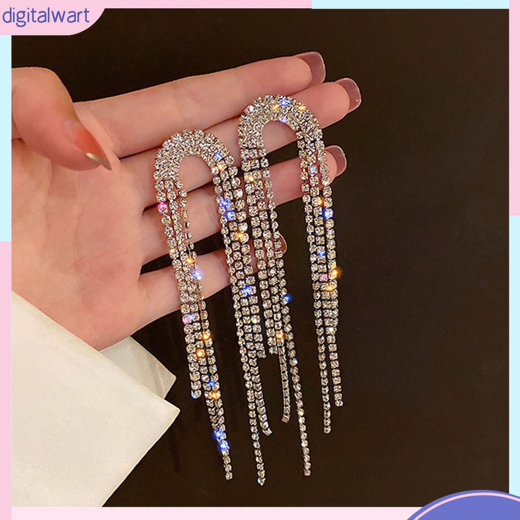 1 Cặp Bông Tai Chữ U Đính Đá Phối Tua Rua Thời Trang