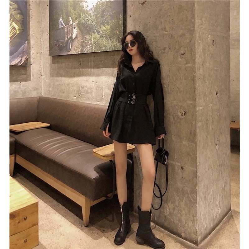 (Sẵn đai 1 dây)⚡Váy sơ mi, đầm sơ mi nữ có đai quyến rũ cá tính - 3 ảnh khách mặc thật cuối