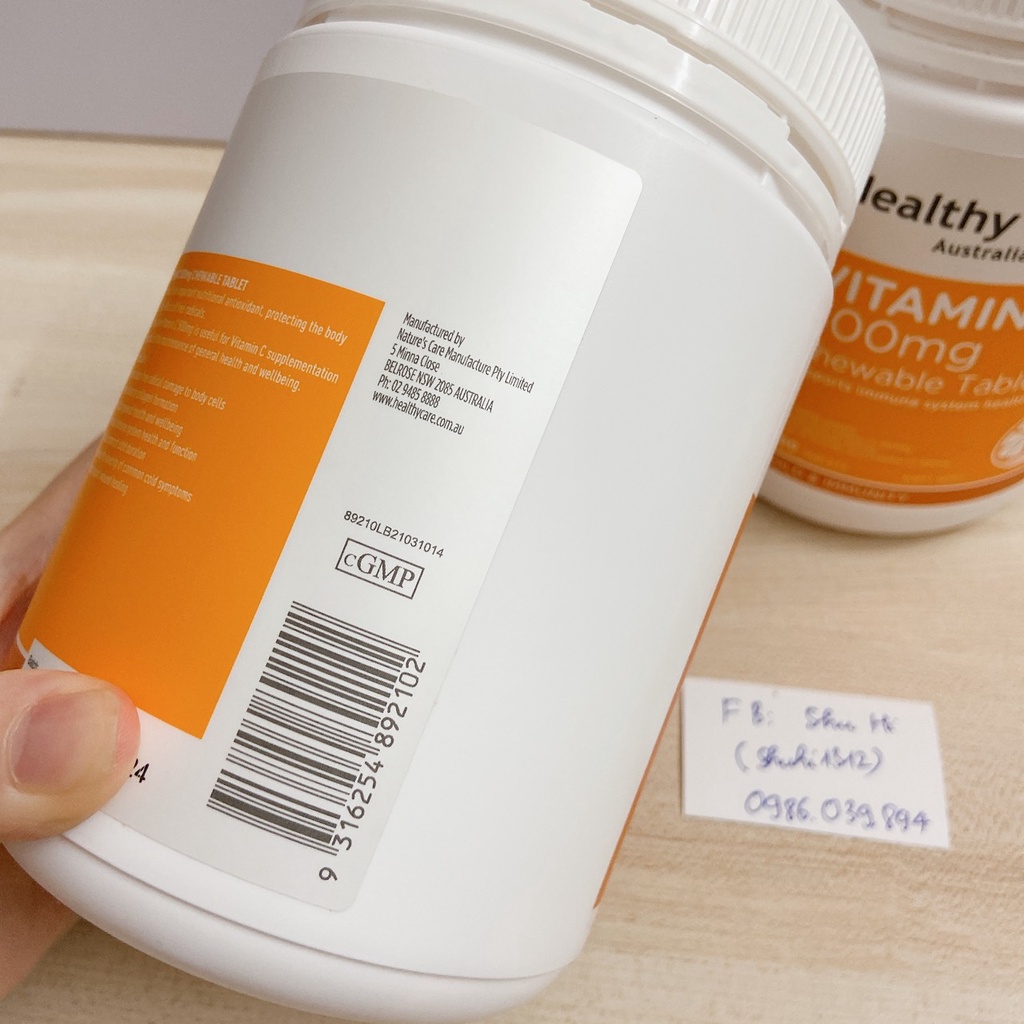Viên nhai, ngậm vitamin c healthy care 500 viên tăng đề kháng, đẹp da, healthy care vitamin C 500mg úc