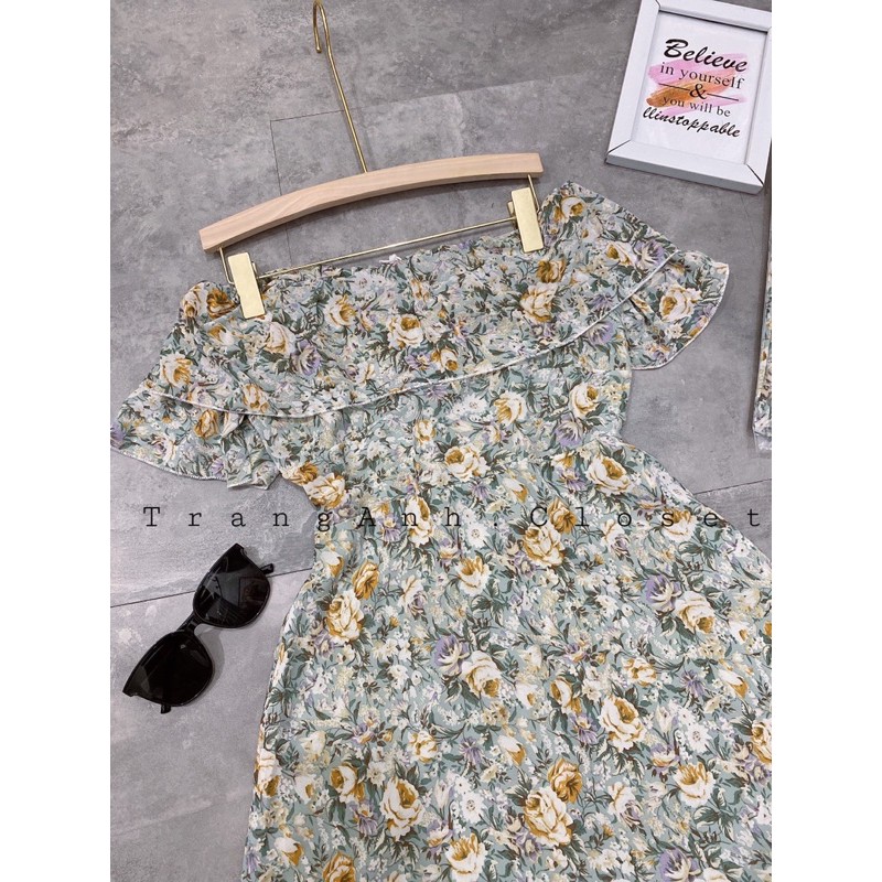 [Ảnh thật + video] Maxi trễ vai hoa nhí xanh siêu xinh | BigBuy360 - bigbuy360.vn