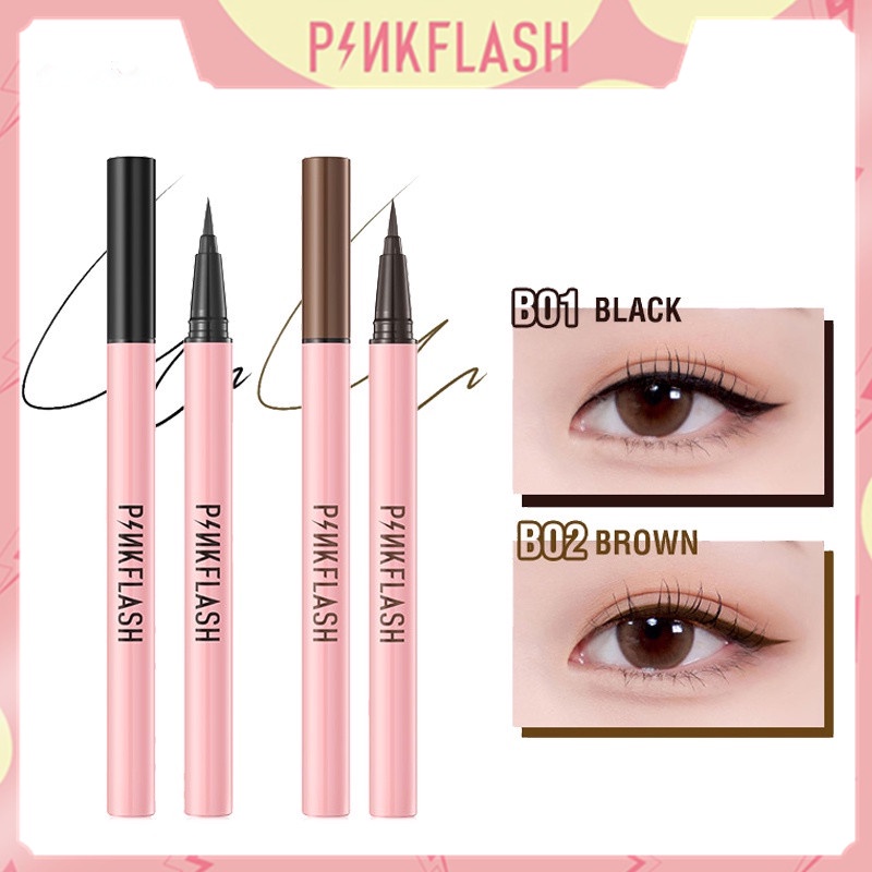 Bút kẻ mắt nước PINKFLASH màu đen vỏ màu hồng phấn chống nước cải tiến