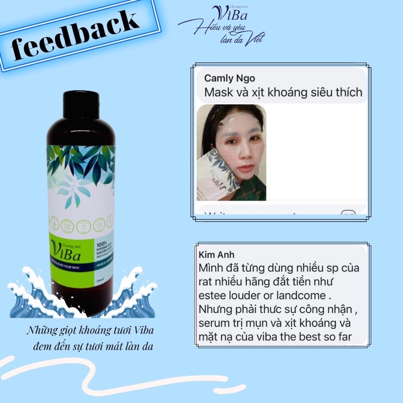 Khoáng tươi ViBa, cấp ẩm, cân bằng PH, làm sạch da.