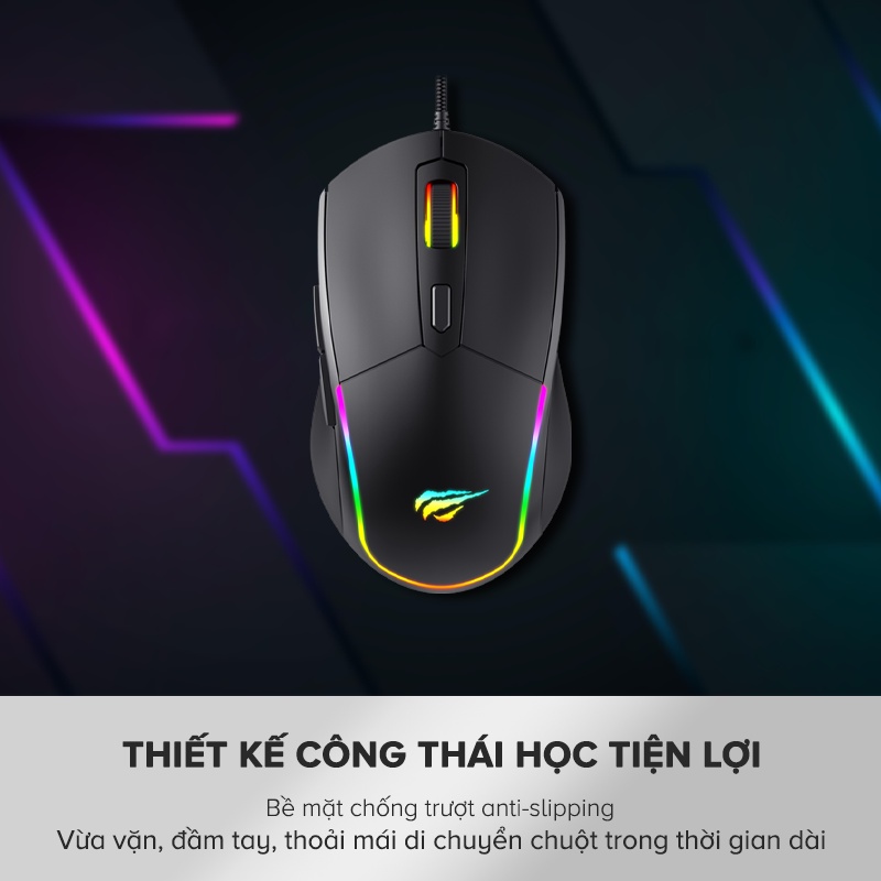 Chuột Gaming HAVIT M79, Đèn RGB, Tích Hợp 6 Nút Điều Chỉnh + 4 Chế Độ DPI, Tuổi Thọ 5tr Lần Nhấn - Chính Hãng Dizigear