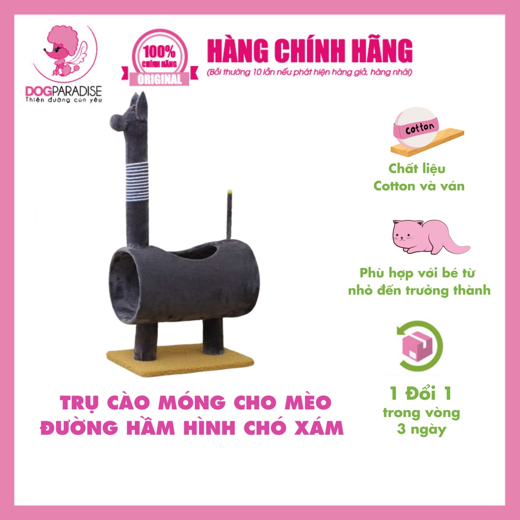 Trụ cào móng cho mèo hình chó xám thiết kế đa năng có đường hầm 35*24*65cm - Dog Paradise