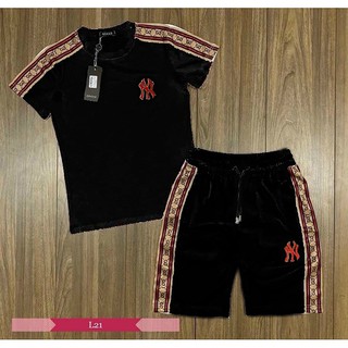 Đồ Bộ Nam Mẫu Mới, Bộ Quần Áo Thun Nam Cổ Tròn Phối Sọc Nâu GG Hai Bên Chất Thun Cotton Siêu Đẹp - BN261 - Shopmens