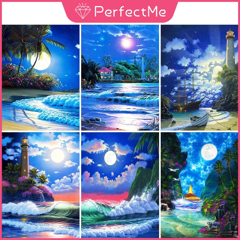 Bộ Tranh Đính Đá 5D Họa Tiết Phong Cảnh Biển Xanh Độc Đáo Kích Thước 40x50cm DIY