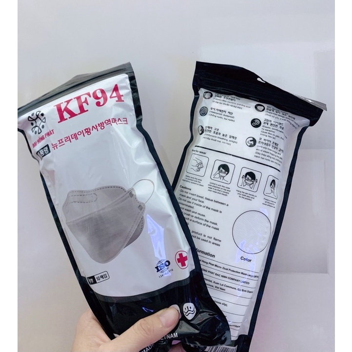 Gói 10c khẩu trang cá KF94 4D kháng khuẩn 4 lớp công nghệ Hàn Quốc chống khói bụi, vi khuẩn, dịch bệnh xanh xám trắng