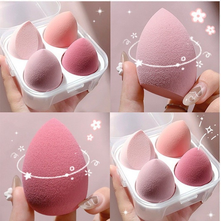 Combo 1 Hộp 4 Bông Mút Tán Kem Nền Hình Giọt Nước Dễ Thương , Set 4 Mút Trang Điểm Mềm Mại Nhỏ Gọn Tiện Lợi