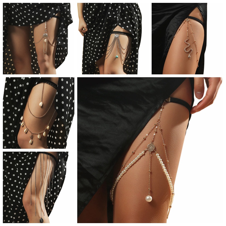 1 Dây Đeo Đùi Tua Rua Dài Đính Đá Sáng Bóng Phong Cách Bohemian Quyến Rũ Cho Nữ