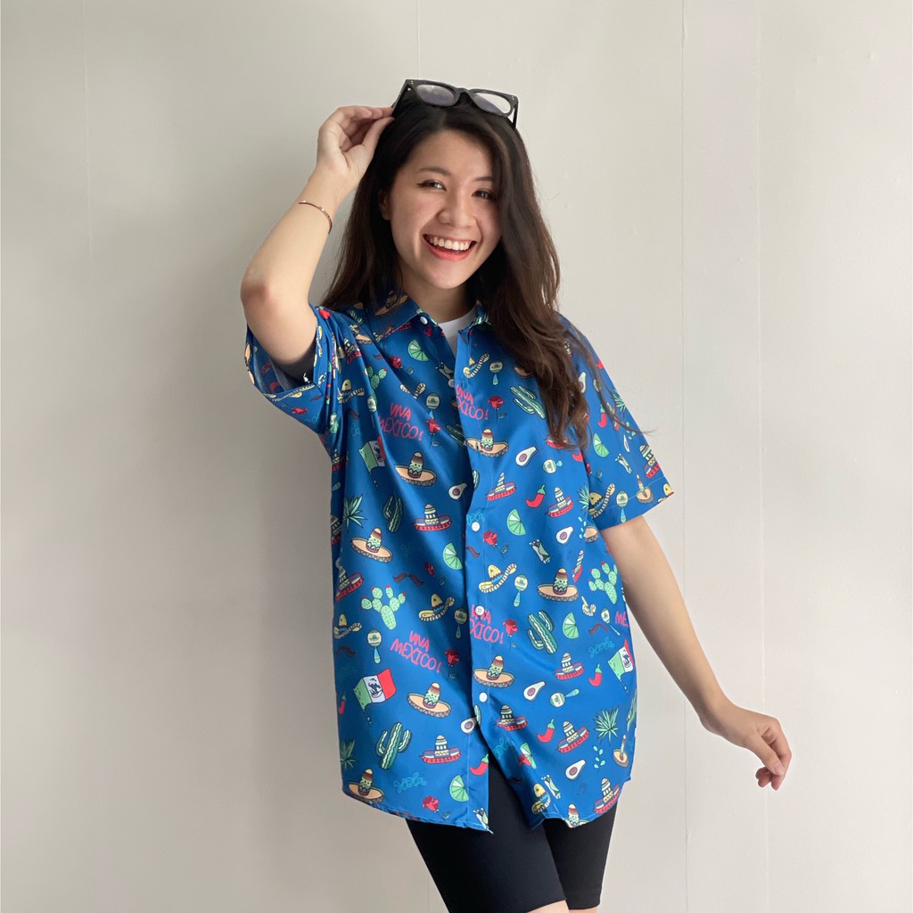 ÁO SƠ MI NỮ FORM RỘNG HOẠ TIẾT HOA LÁ CỰC ĐẸP , TƯƠI TẮN