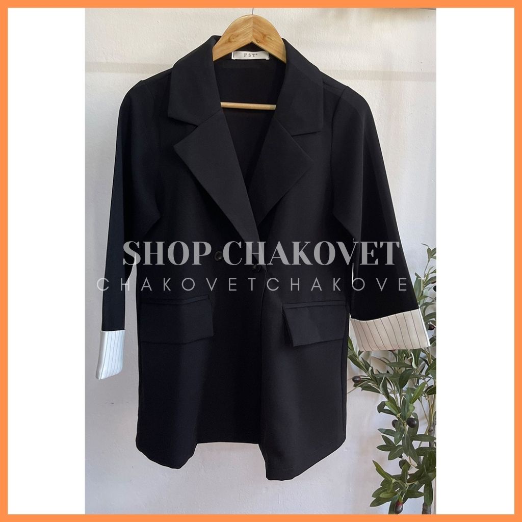 Áo blazer nữ dài tay AB.876, kiểu áo blazer khoác ngoài tay pha kẻ phong cách hàn quốc | BigBuy360 - bigbuy360.vn