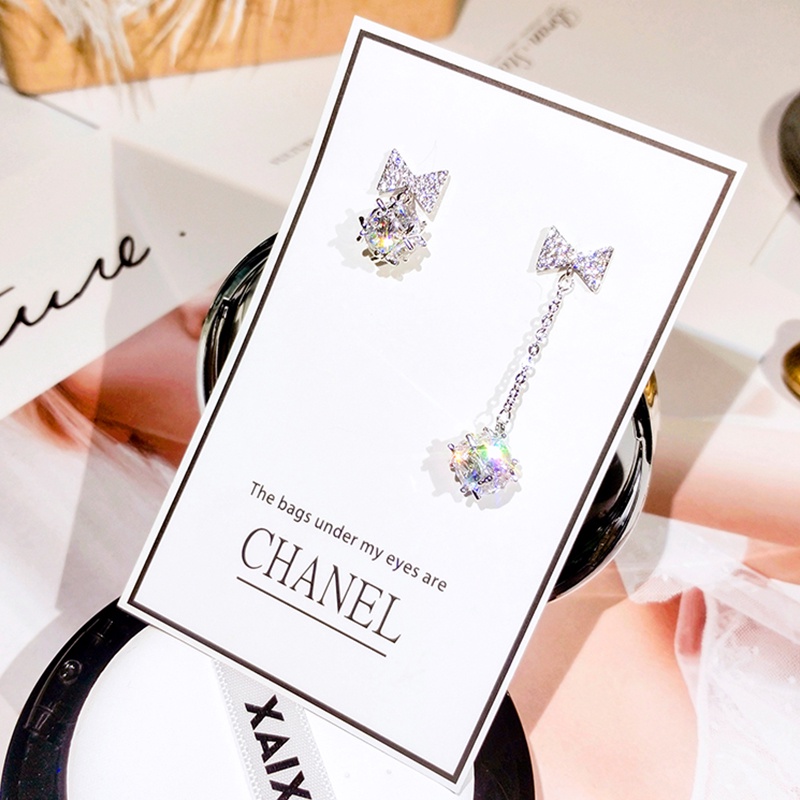 [Jiudolan] Khuyên Tai Kẹp Nơ Bằng Bạc Zircon Tinh Tế
