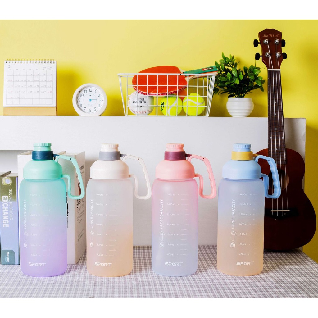 Bình Nước Thể Thao Tập Gym BN/07, Bình Đựng Nước Giữ Nhiệt Nóng Lạnh 1.8 Lít Tập Thể Dục Có Vạch Báo Giờ Uống Nước Cute