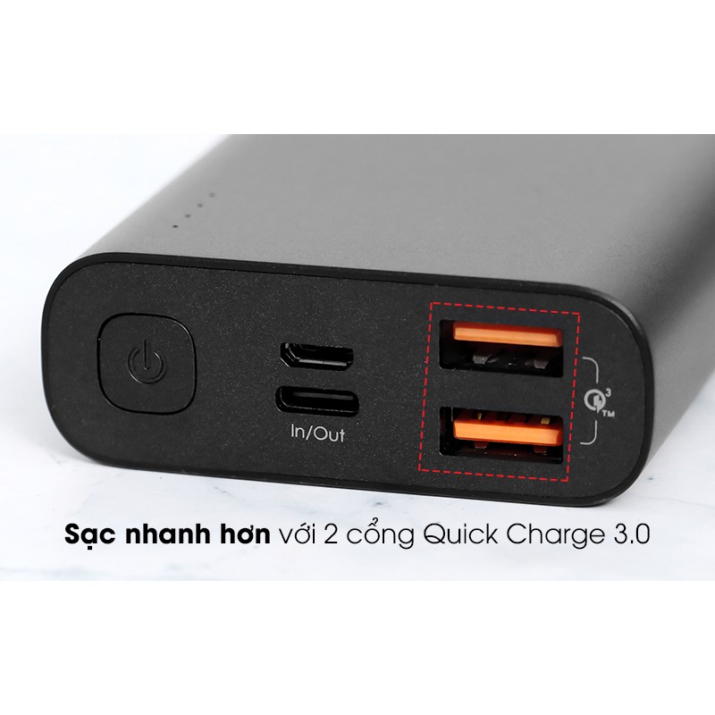 [Mã 33ELSALE hoàn 7% đơn 300K] Pin sạc dự phòng Polymer 10.000mAh Type C PD QC3.0 Aukey PB-XD12 Đen