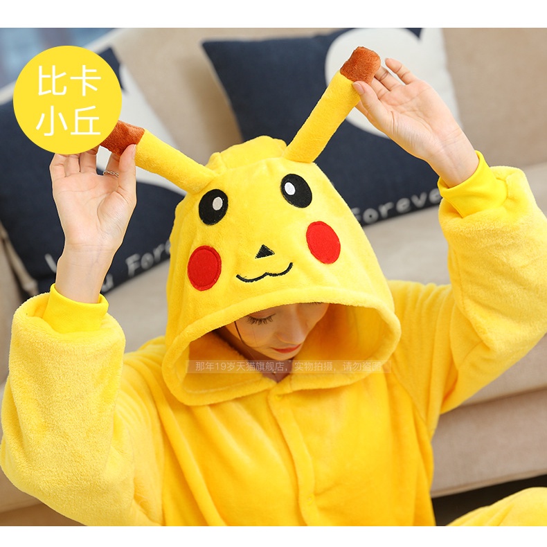 Bộ đồ ngủ tay dài in hoạt hình Pikachu thời trang mùa đông cho cặp đôi