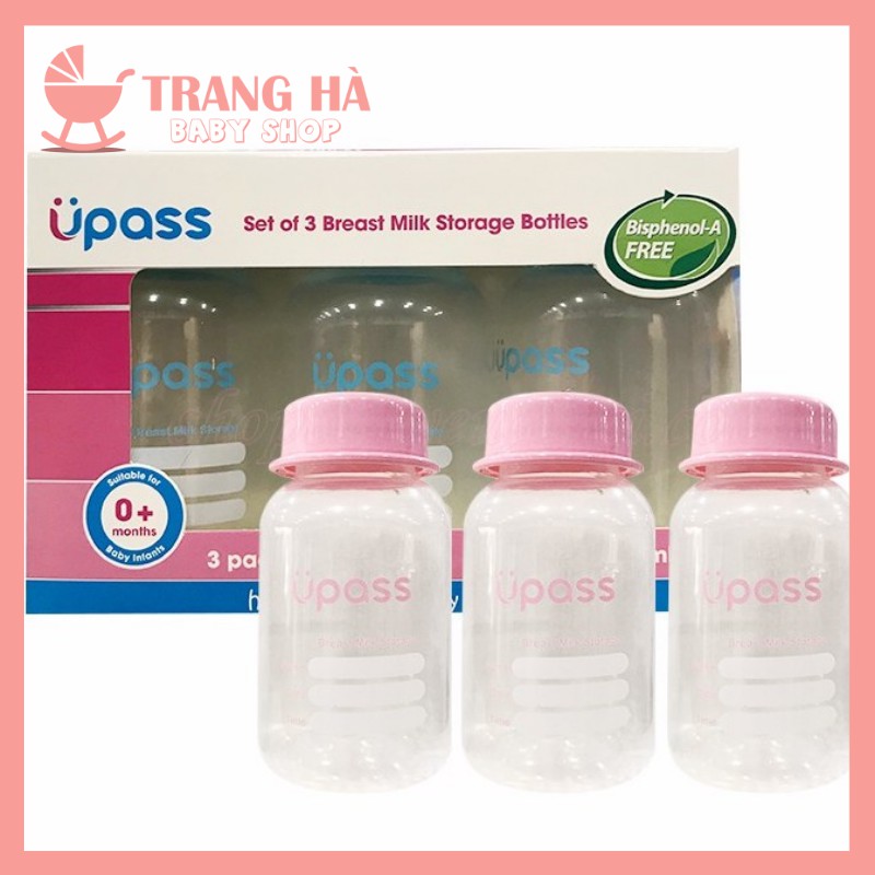 ✔️𝑪𝑯𝑰́𝑵𝑯 𝑯𝑨̃𝑵𝑮✔️Bộ 3 bình trữ sữa Upass cổ hẹp 125ml UP0030N (có hộp)