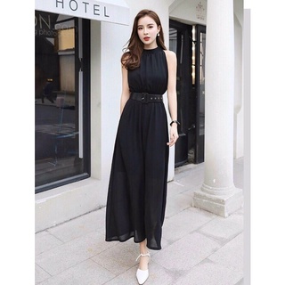Đầm maxi cổ yếm đai eo MLXL [Kèm ảnh thật]