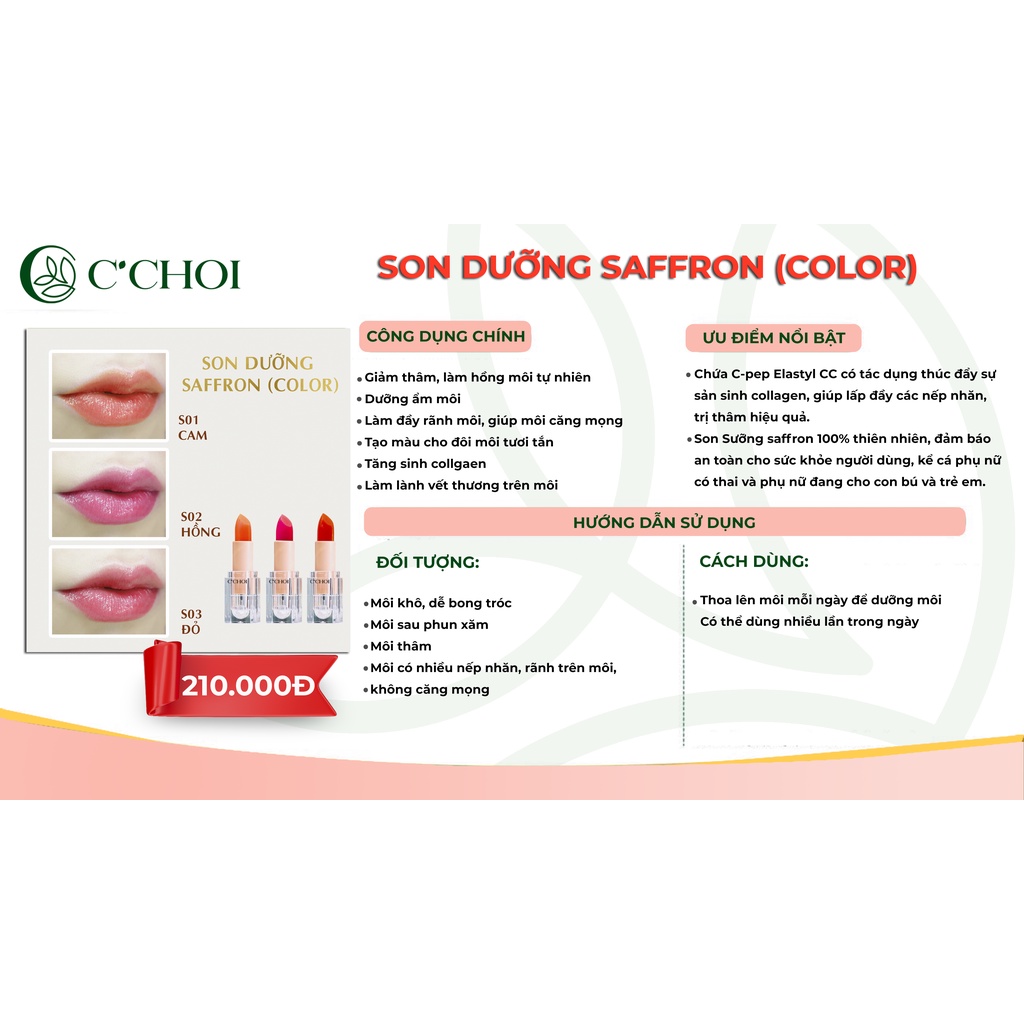 Son dưỡng môi Saffron Color C’Choi