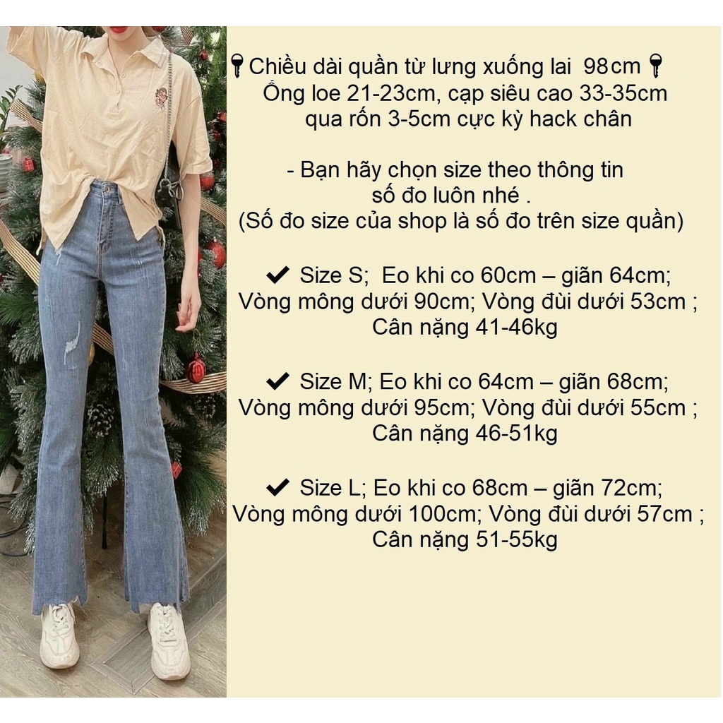 Quần jeans ống Loe - Vẩy rách lưng cao tôn dáng QJ640