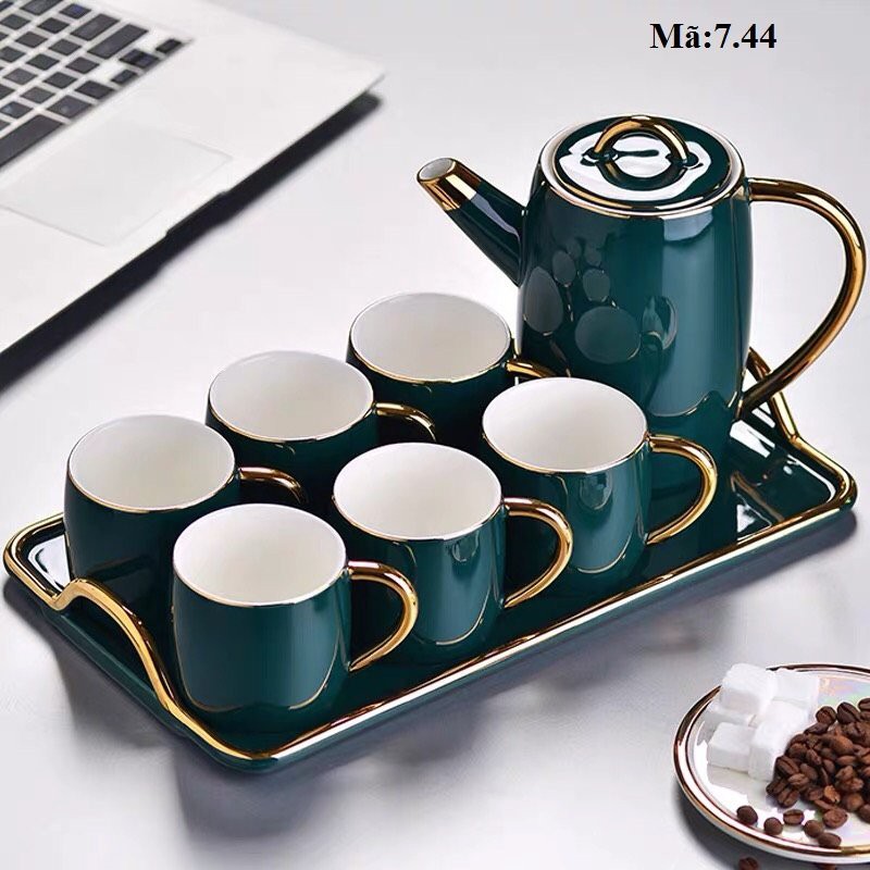 [FREESHIP] Bộ ấm trà phong cách hiện đại màu xanh cổ vịt, set bàn trà đẹp cho phòng khách 7.44