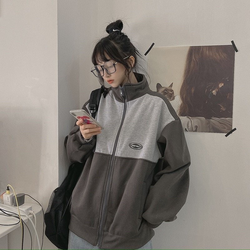 Áo khoác nỉ phối thêu logo ( 2 màu Xám , Đen ) | BigBuy360 - bigbuy360.vn