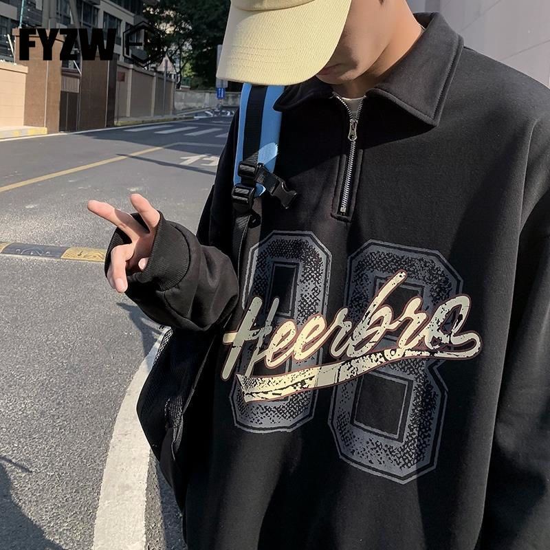 Áo Sweater POLO Dáng Rộng Phối Khóa Kéo Nửa Thân Kiểu Retro Mỹ Thời Trang Mùa Thu Cho Nam