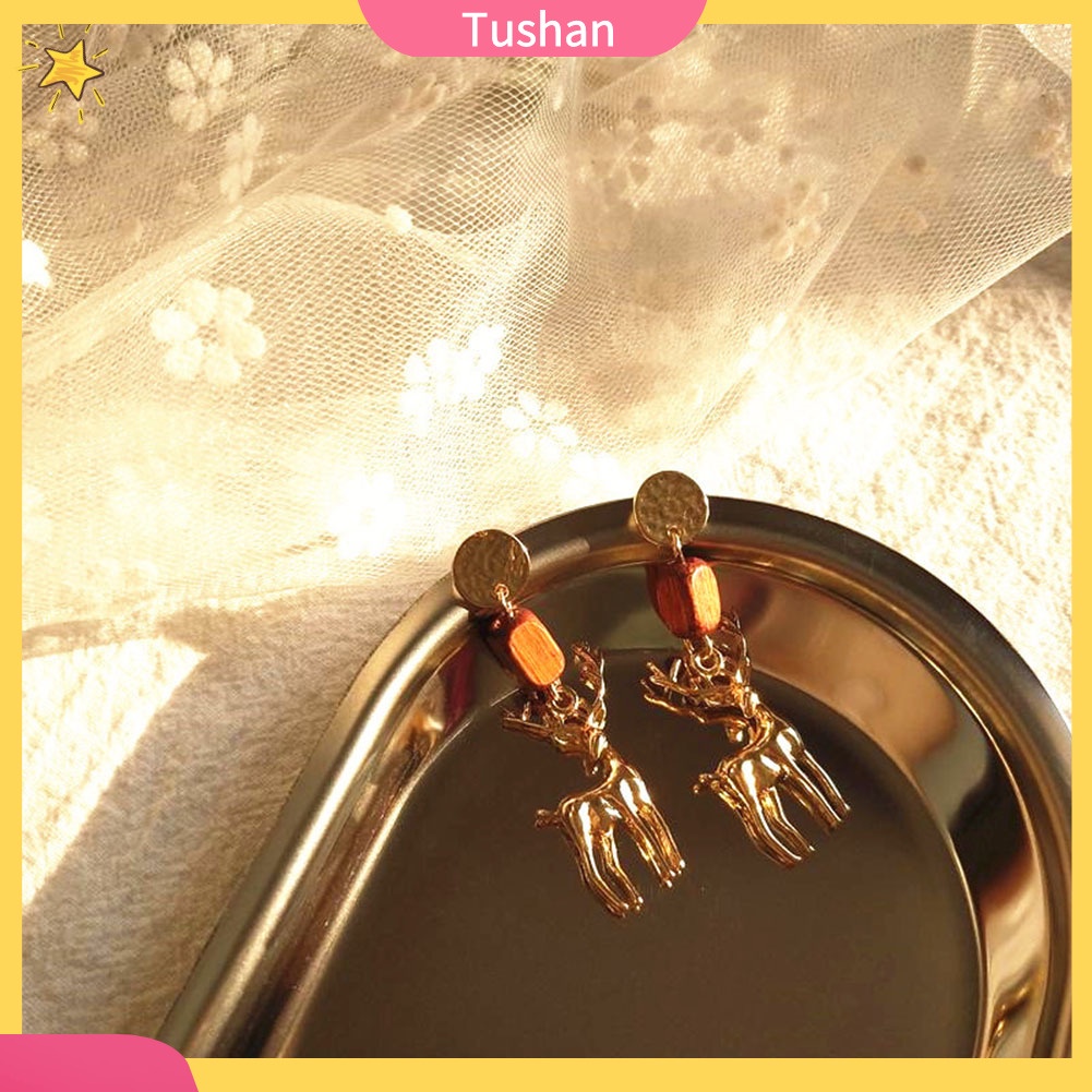 TUSH_Cute Women Elk Dangle Drop Ear Stud Clip On Earrings Christmas Jewelry Gift