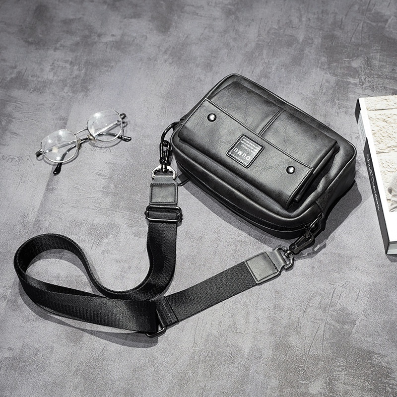 Túi đeo chéo vai unisex nam nữ da cao cấp chống nước dây kéo YKK 20 x 15 x 6 cm