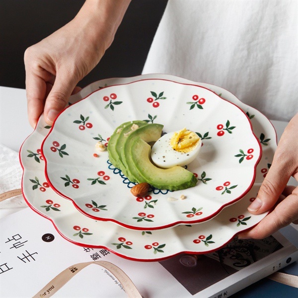 Đĩa sứ hình sóng họa tiết Cherry xinh xắn dễ thương