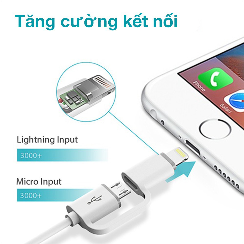 Cáp sạc 2-in-1 Lightning &amp; Micro USB Romoss CB20 dài 1m