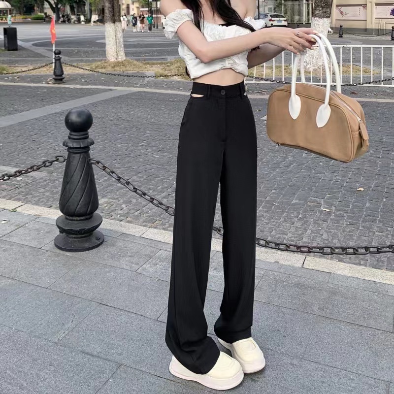 SUXI Quần ống rộng Màu Sắc Đơn Giản Phong Cách Vintage Cho Nữ