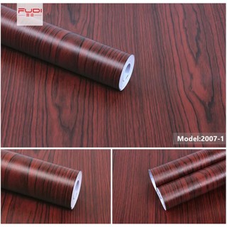 DECAL 1M x 45cm Giấy dán tường có sẵn keo - giả ván màu nâu đỏ