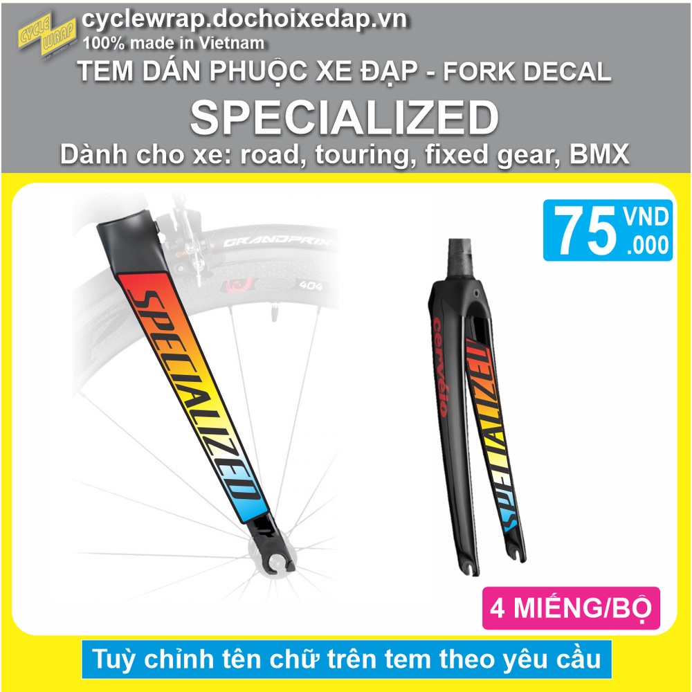 Tem decal dán phuộc càng trước xe đạp đua đường trường touring gravel fixed gear SPECIALIZED | Fork PVC Decal| CycleWrap