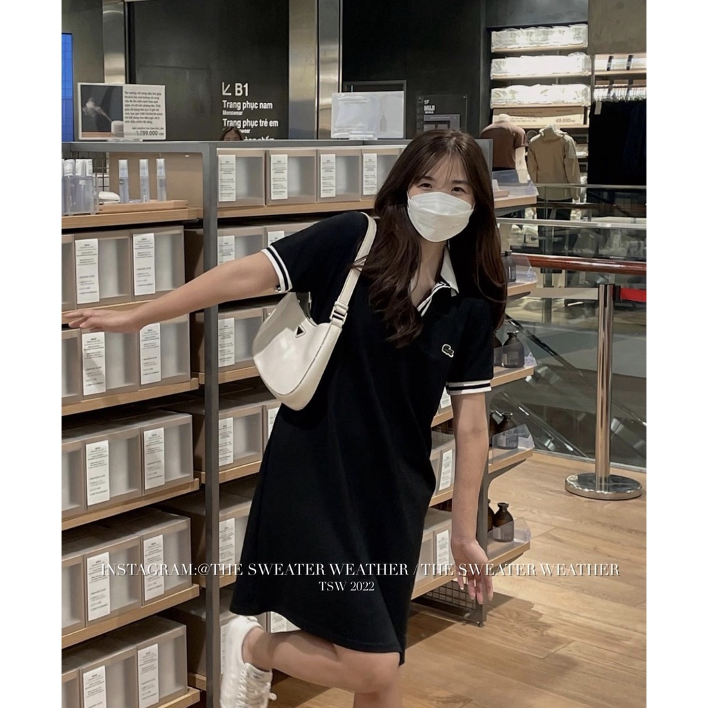 Váy Polo Cá Sấu Đen Bo Cổ Trắng Pha | BigBuy360 - bigbuy360.vn