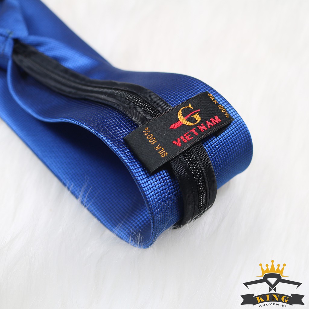 Cà vạt nam dây kéo 8cm, Caravat công sở KING Cavat chú rể thắt sẵn cao cấp vải silk lụa 100% C0022