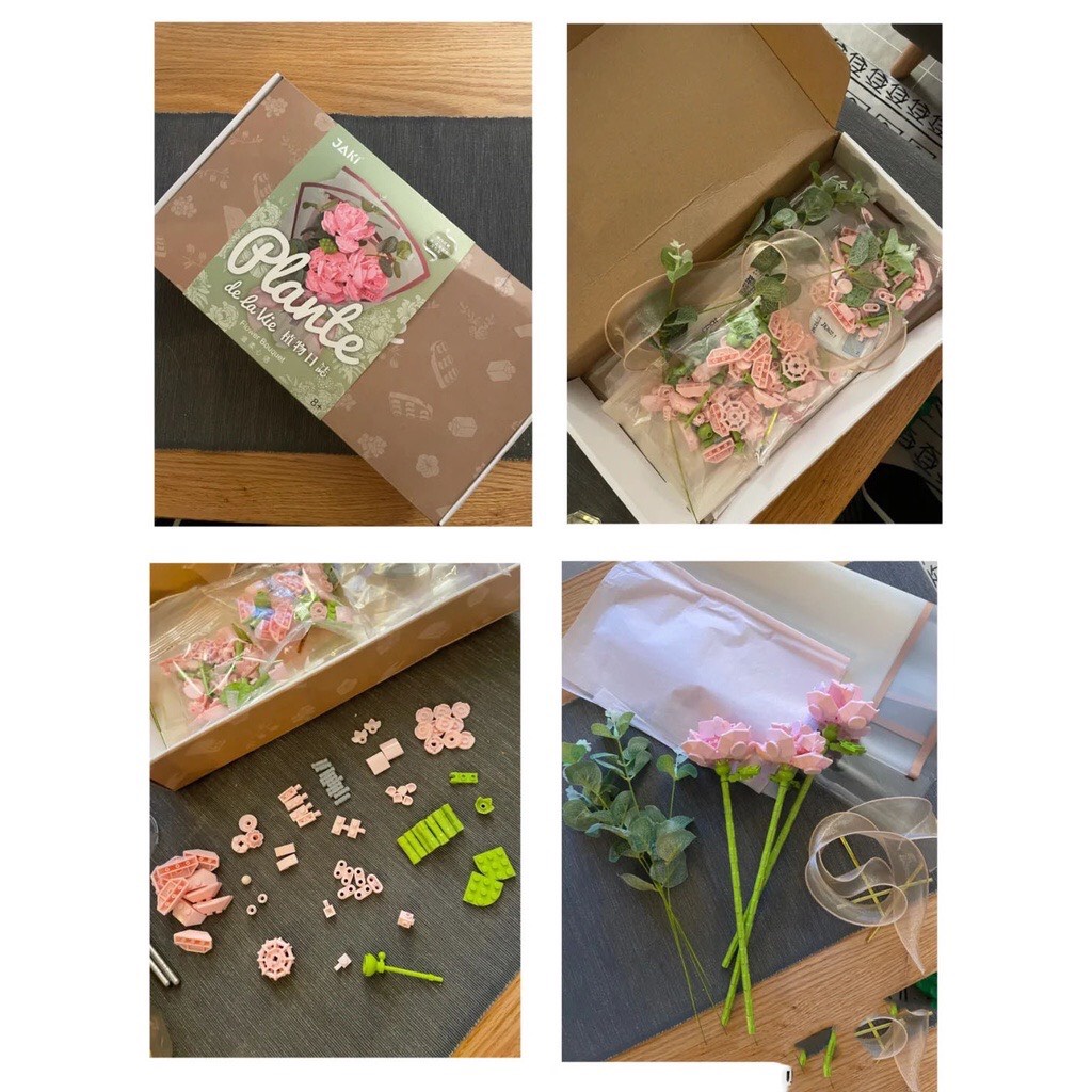 Đồ chơi lắp ráp mô hình bó hoa Hồng phấn,bộ xếp hình khối xây dựng bó hoa-jk2687