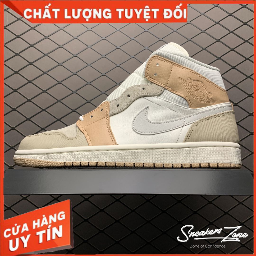(FREESHIP+HỘP+QUÀ) Giày Thể Thao AIR JORDAN 1 Mid Milan Màu Kem Nâu Cổ Cao SNEAKERS WORLD | BigBuy360 - bigbuy360.vn