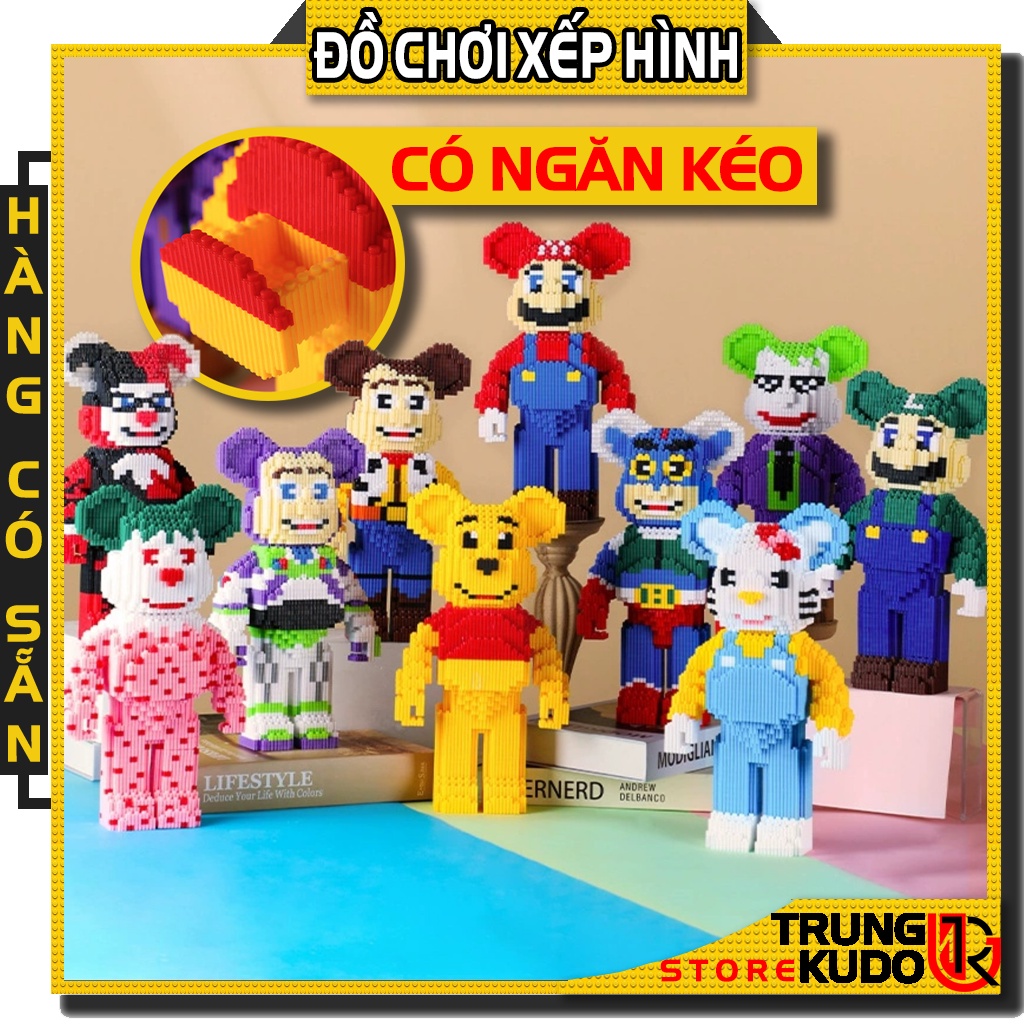 Mô hình Bearbrick độc lạ có đèn và ngăn kéo cao 36cm Dạng đồ chơi xếp hình Bearbrick độc lạ làm quà, đồ decor