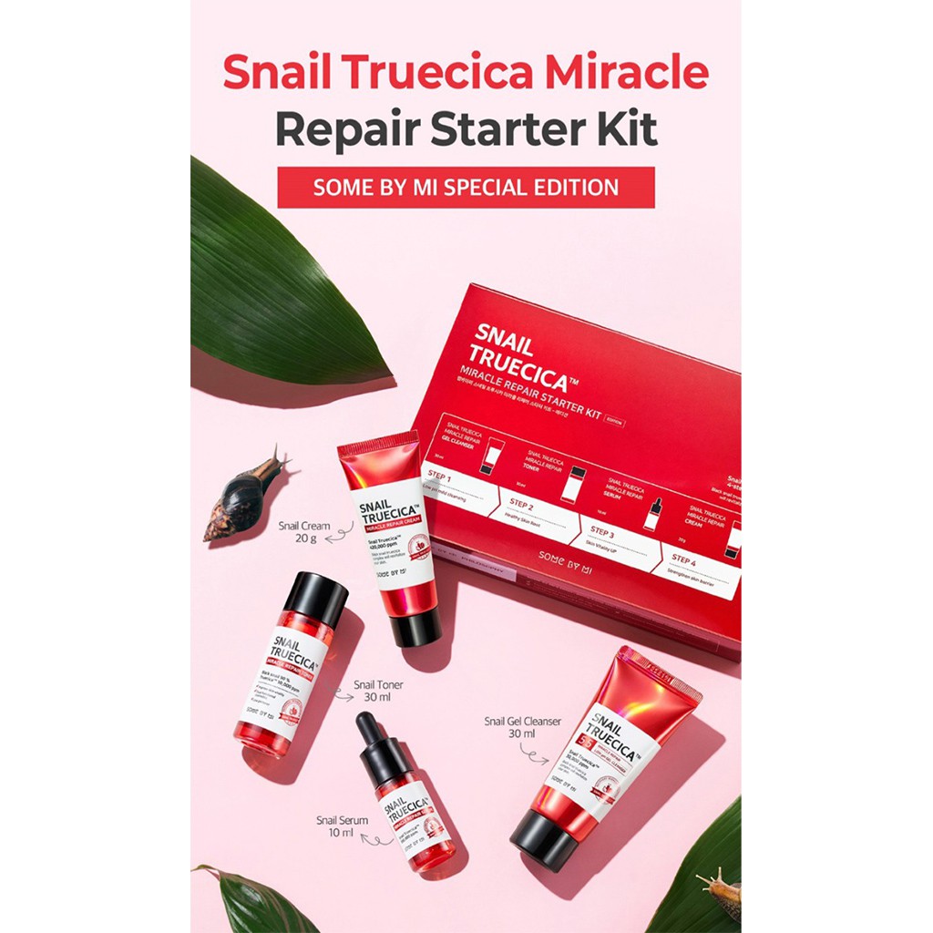 Set Phục Hồi Mụn Thâm Sẹo Rỗ Some By Mi Snail Truecica Miracle Repair Starter Kit 4 Món