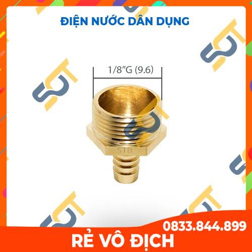 Ren ngoài 1/8 (9.6) đuôi chuột nối ống mềm - Đồng thau (Brass airline fitting female hose connector, béc búp RN)