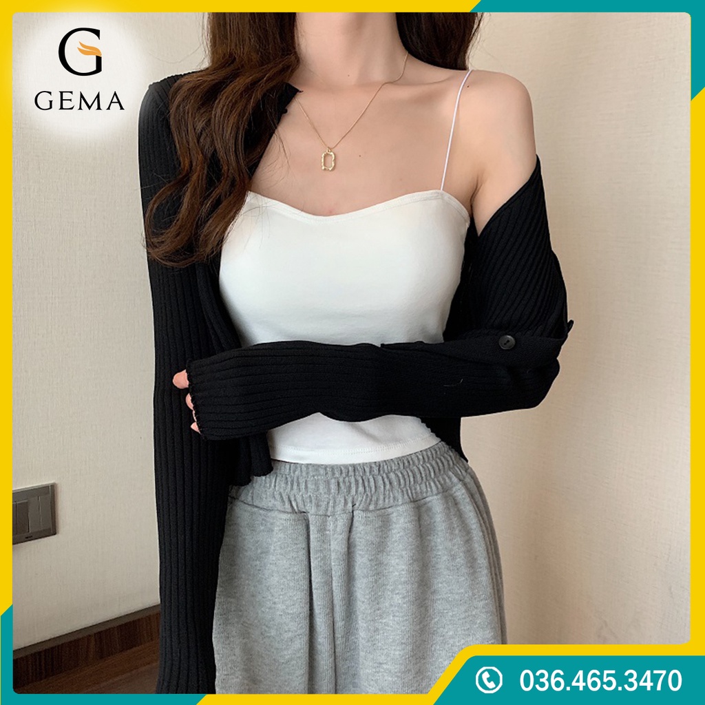 Áo 2 Dây Sợi Bún Có Lót Ngực, Bra 2 Dây Mảnh Dáng Lửng, Áo 2 Dây Croptop có mút ngực_6 màu