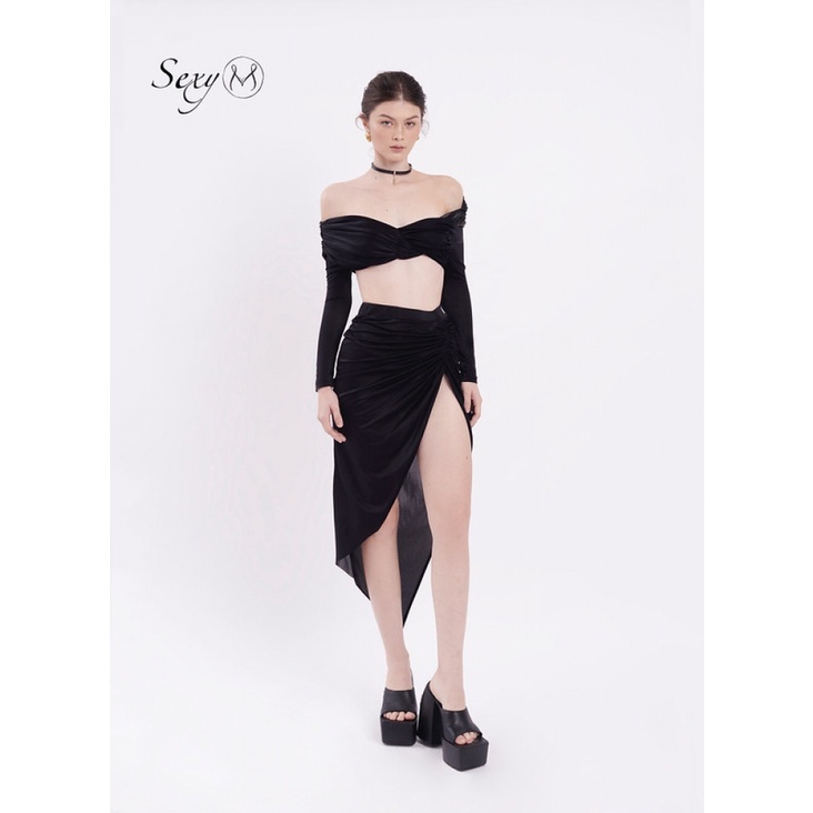 Bộ bơi kèm chân váy nhúm trễ vai xoắn ngực Jam SB109 Sexy M