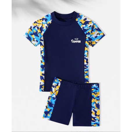 Bộ đồ bơi bé trai phối rằn ri khủng long mùa hè size đại 30-55kg