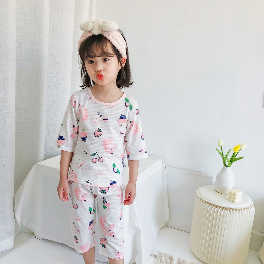 Bộ đồ lửng cotton tre cho bé gái 11kg-28kg từ 1 tuổi-8 tuổi, set lửng cho bé gái