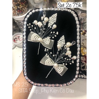 Set 2 cài tóc cô dâu nơ trắng