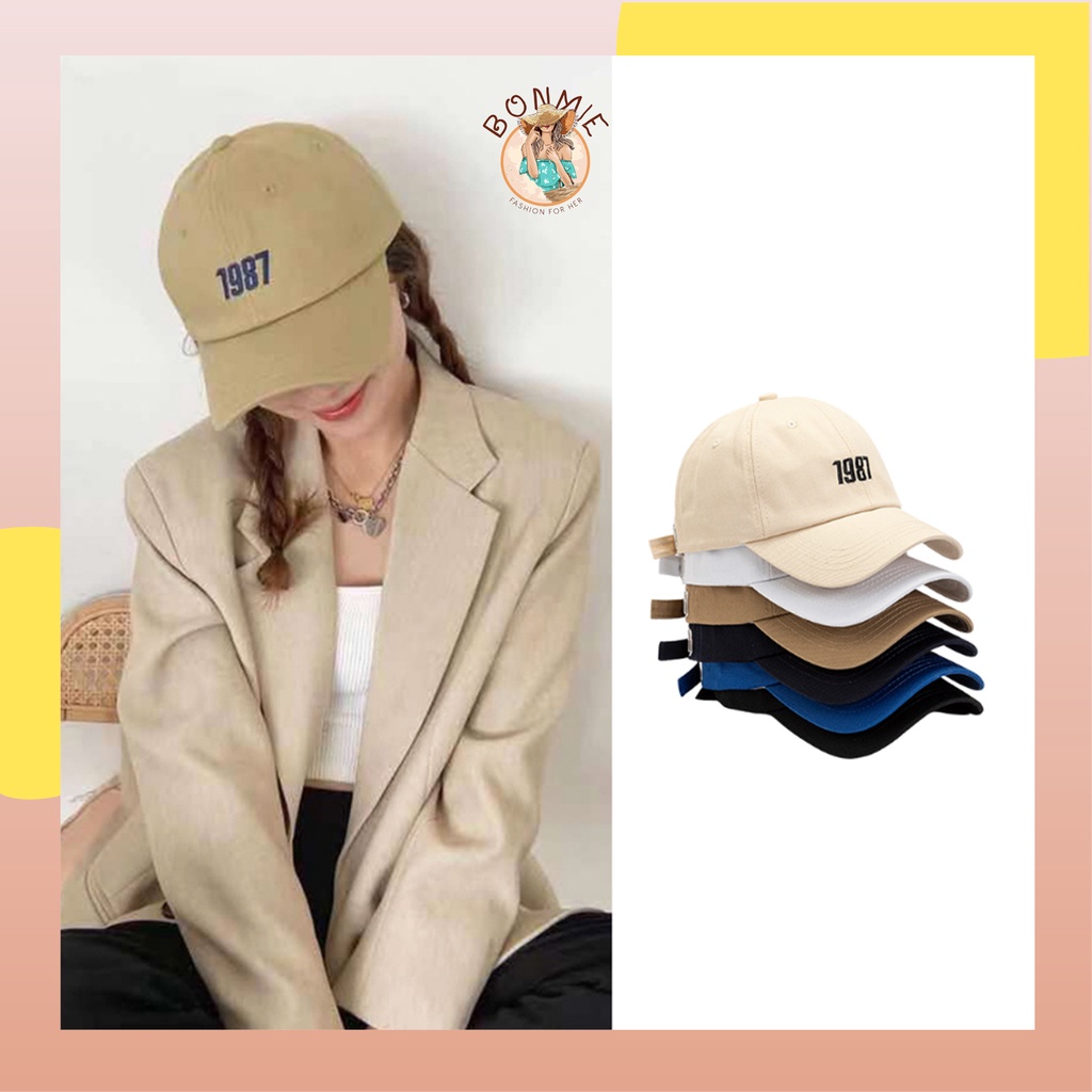Nón kết , Mũ lưỡi trai nam nữ unisex thêu số 1987 phong cách Ulzzang nhiều màu; M22 - BONMIE