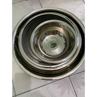 Bộ thau rổ inox 304 (1 thau size 26, 1 thau size 32, 1 thau size 28, 1 rổ size 23, 1 rổ size 29 và 1 rổ 26)