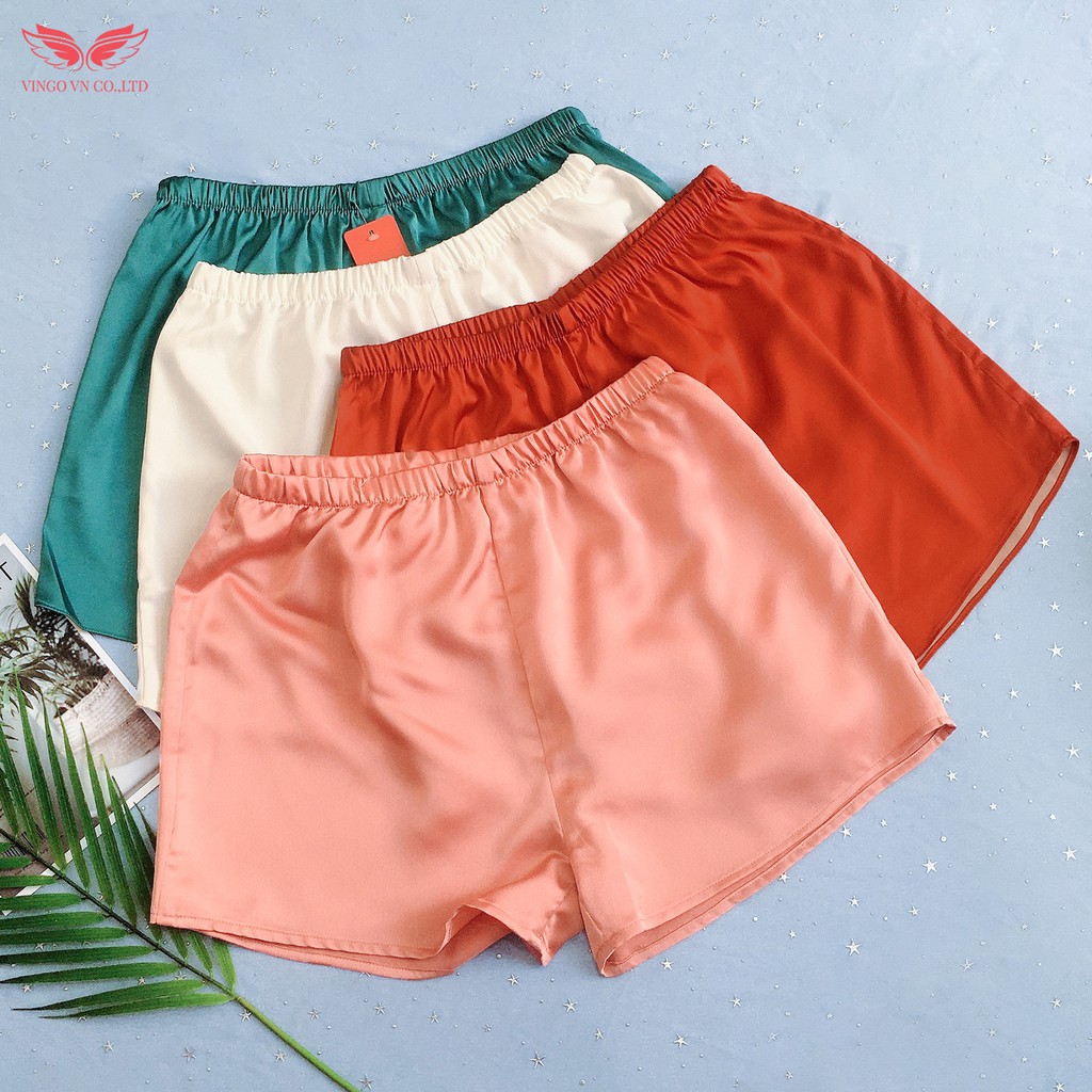 Quần Cộc Mặc Nhà Ngủ Nữ Chất Liệu Lụa Pháp Cao Cấp Freesize Nhiều Màu Nhiều Họa Tiết QN VNGO